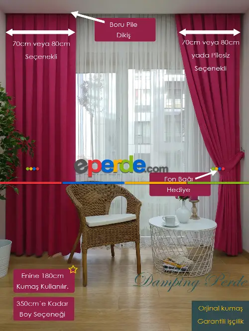 Çocuk Odası Fon Perde - Fuşya Düz Fon Perde - Fuşya