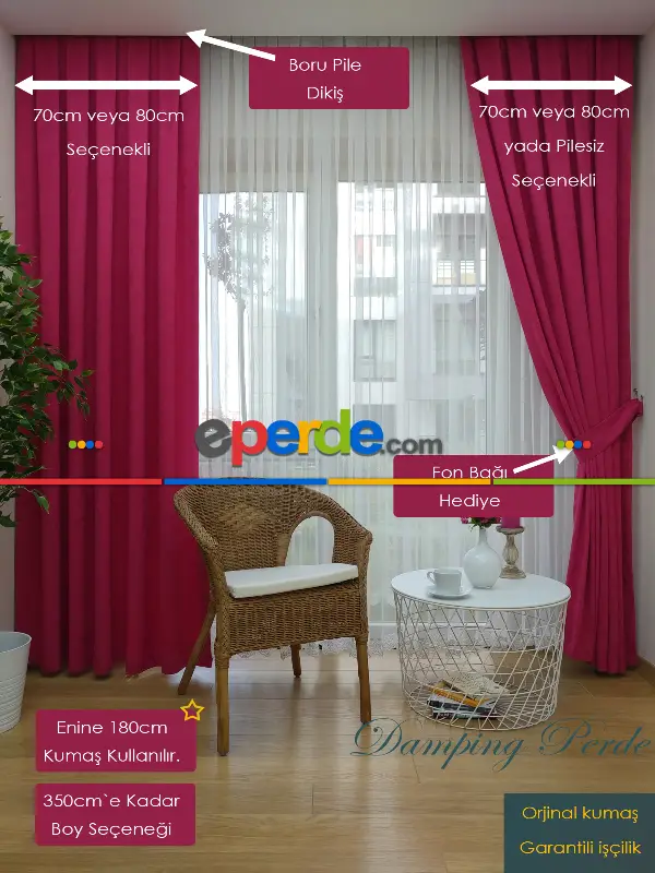 Salon Fon - Fuşya Düz Fon Perde - Fuşya