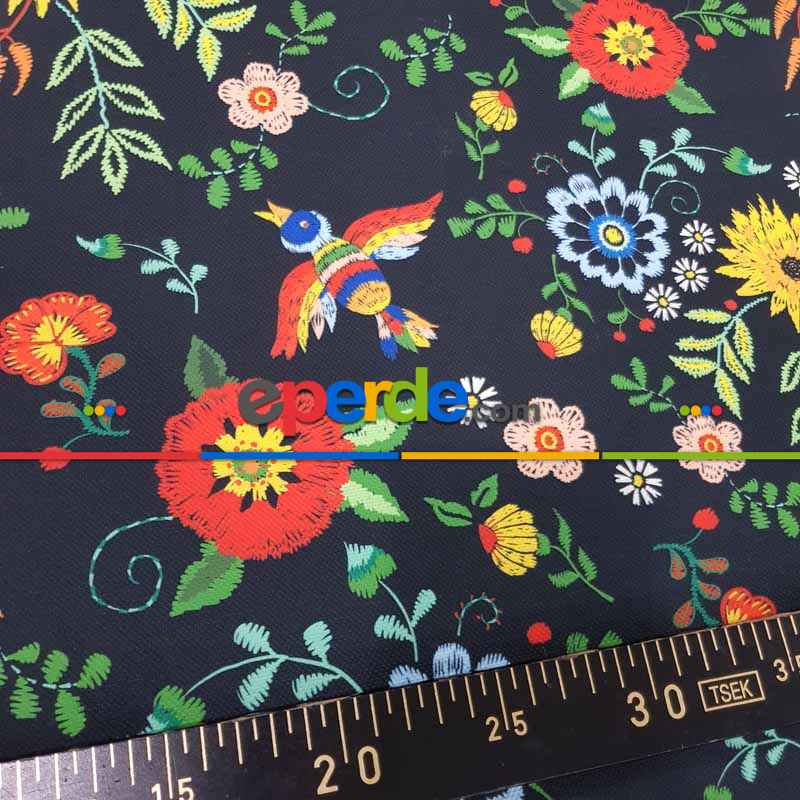 Çiçek Desenli Fon Perde Evm462 - Kumaşı Kalındır Duck Bezi Değildir.- Siyah-Kırmızı-Siyah Kırmızı-Çok Renkli