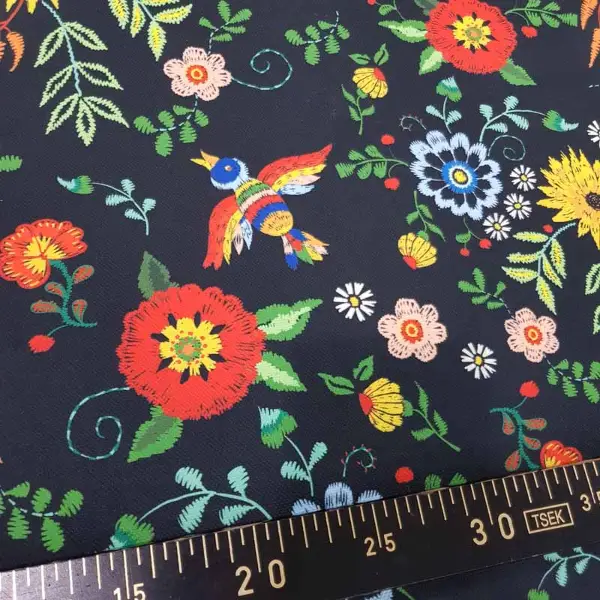 Çiçek Desenli Fon Perde Evm462 - Kumaşı Kalındır Duck Bezi Değildir.- Siyah-Kırmızı-Siyah Kırmızı-Çok Renkli