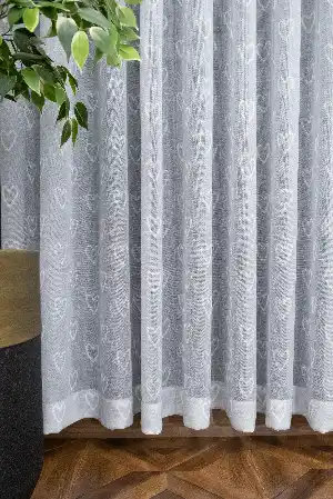 Bebek Odası -  Gri Renkli Kalpler Desenli Keten Zemin Baskılı Tül Perde (( Açıklamayı Okuyunuz ))