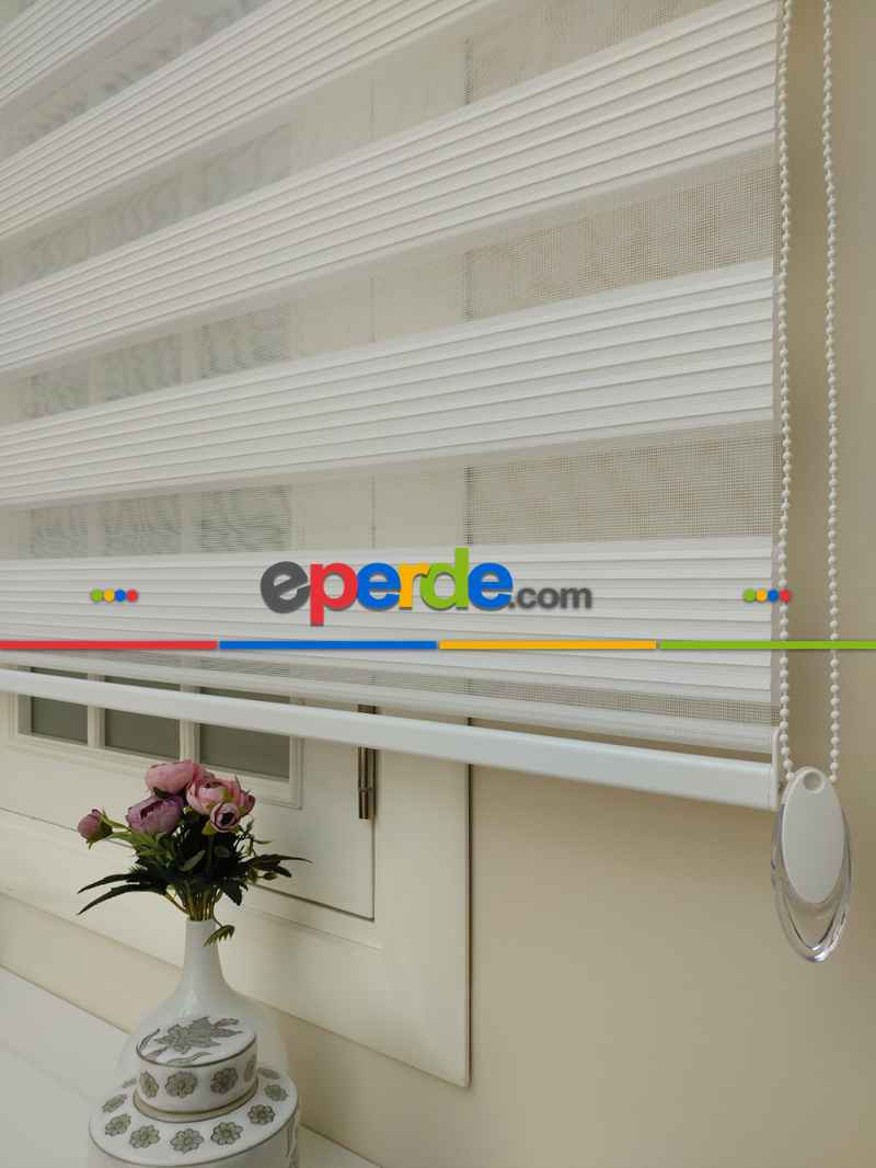 Mutfak Zebra Perde - Ekru Dar Düz Plise Zebra Perde Yüksek Kalite - Kornişe Kolay Montaj Ayağı Seçenekli - Standart Metal Kasalı