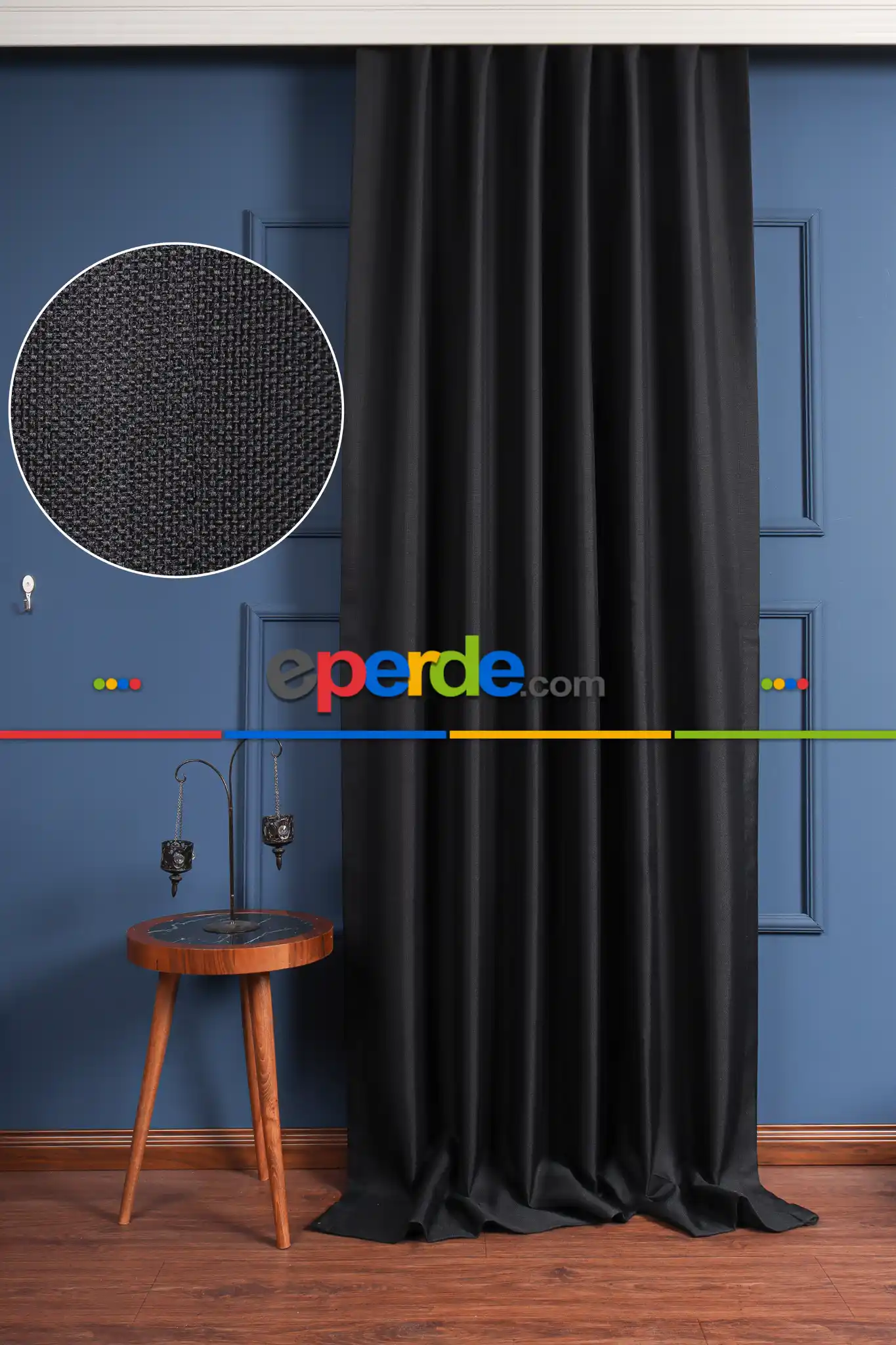 Oturma Odası -  Siyah Keten Blackout Karartma Fon Perde