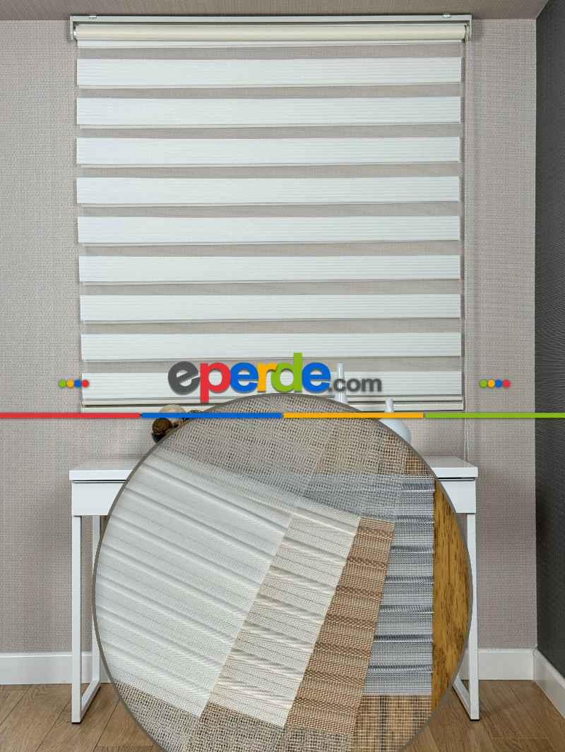 Salon Krem Pliseli Dar Zebra Perde, Standart Metal Kasalı Yüksek Kalite Kornişe Kolay Montaj Seçenekli