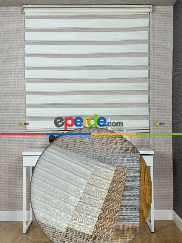 650tl Yerine - Krem Pliseli Dar Zebra Perde, Standart Metal Kasalı, Yüksek Kalite Kornişe Kolay Montaj Seçenekli