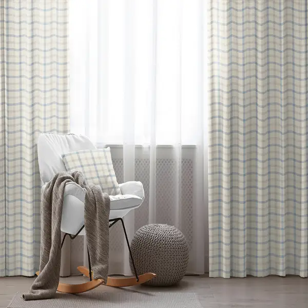 Erkek Çocuk ve Bebek Odası Fon Perde - Mavi Krem Bej - Ekose Desen