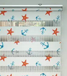 Çapa Ve Deniz Yıldızı Baskılı Zebra Perde- Çok Renkli