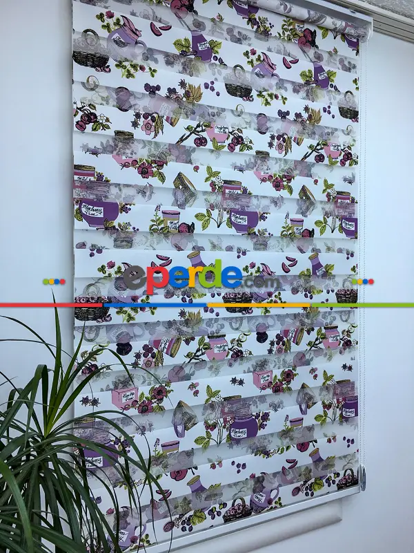 Zebra Perde- Kavanoz Baskılı Zebra Perde- Pembe-mor