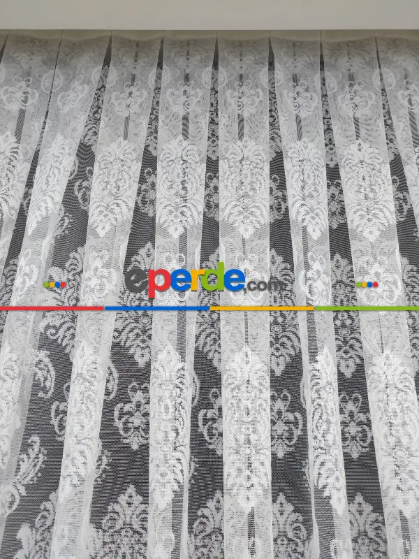 Salon Damask Desenli Örme Kdk Tül Perde %30 Ekstra İndirimli- Ekru