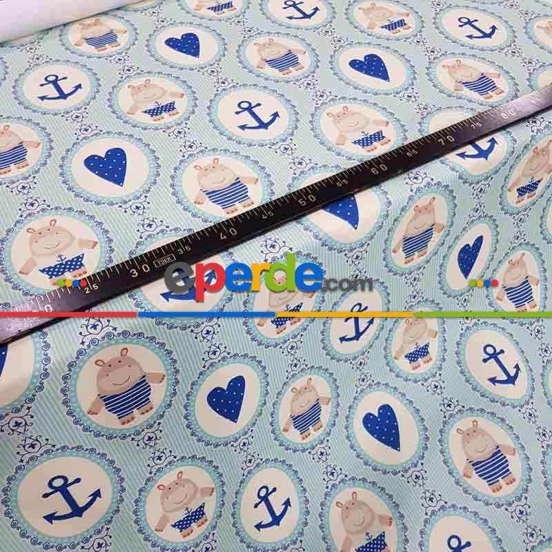 Ayıcık Ve Kalp Desenli Fon Perde Evm1098 Kumaşı Kalındır Duck Bezi Değildir- Beyaz