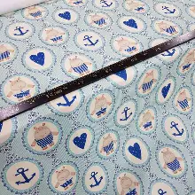 Bebek Odası Fon - Çapa Ayıcık Ve Kalp Desenli Fon Perde Evm1098 Kumaşı Kalındır Duck Bezi Değildir- Beyaz