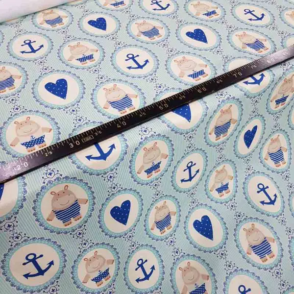 Bebek Odası Fon - Çapa Ayıcık Ve Kalp Desenli Fon Perde Evm1098 Kumaşı Kalındır Duck Bezi Değildir- Beyaz