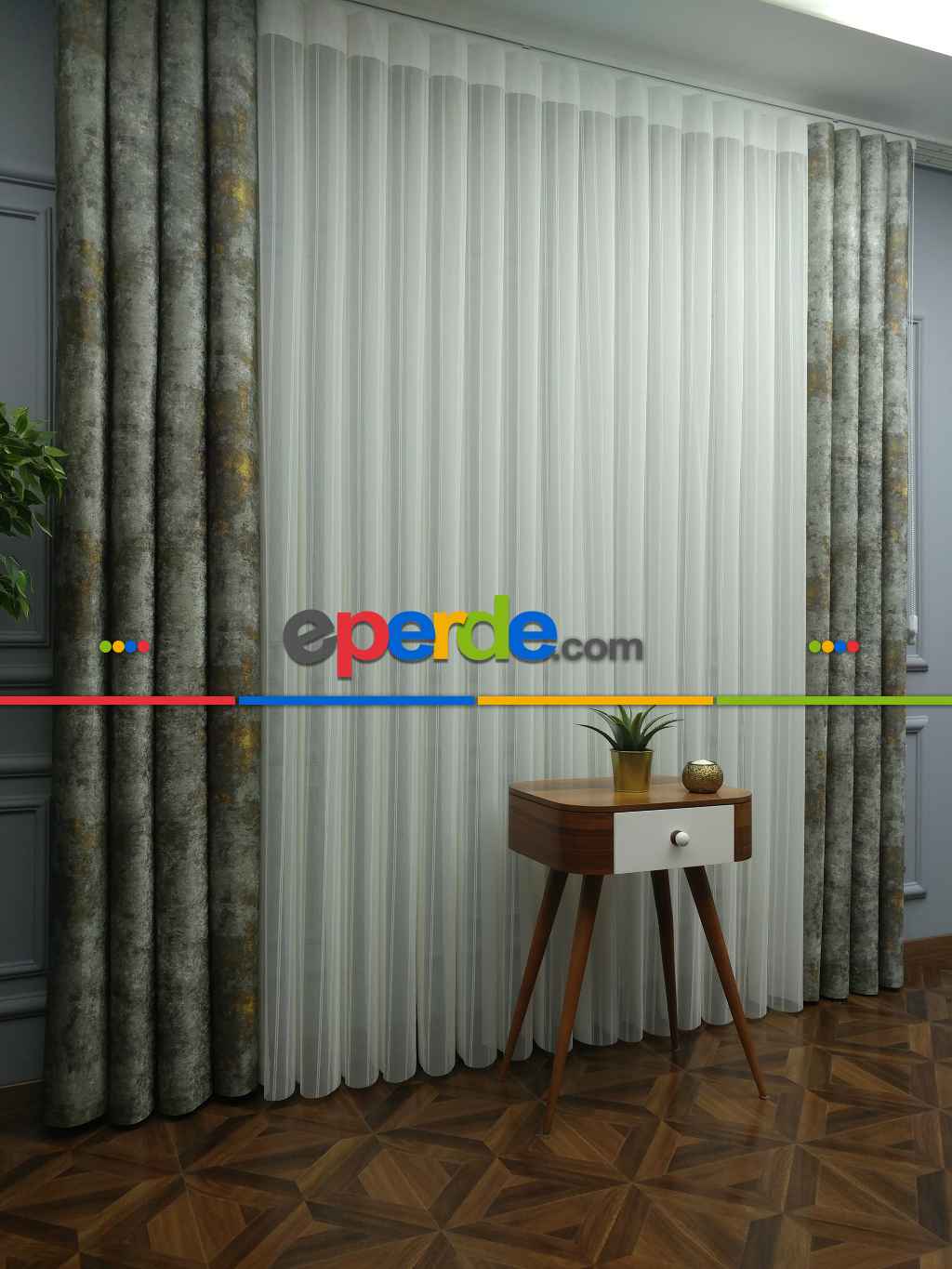 2021 Sezonu - Tül Dikey Zebra Perde - Fon Kumaşlı Tül Dikey Perde - Stor Tül Perde Hepsi Birarada- Sarı-füme-ekru