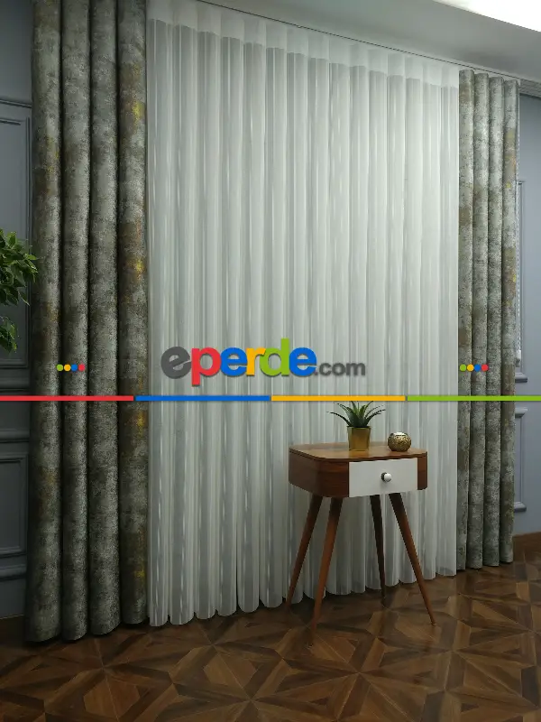 Salon - 2021 Sezonu - Tül Dikey Zebra Perde - Fon Kumaşlı Tül Dikey Perde - Stor Tül Perde Hepsi Birarada- Sarı