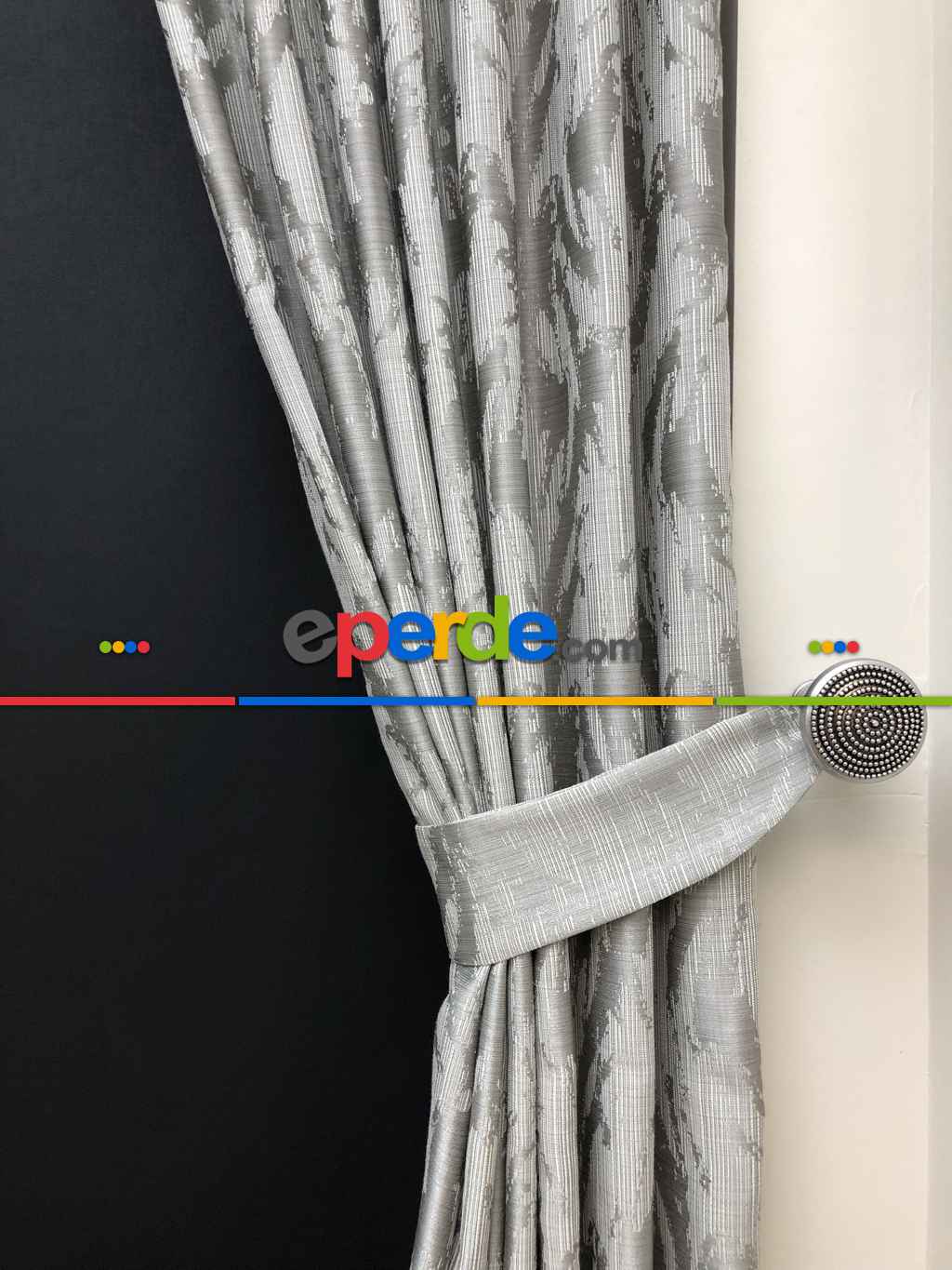 Salon Perdesi - Açık Gri Desenli Jakar Fon Perde (geniş En:280 Kumaş)- Gri Açık