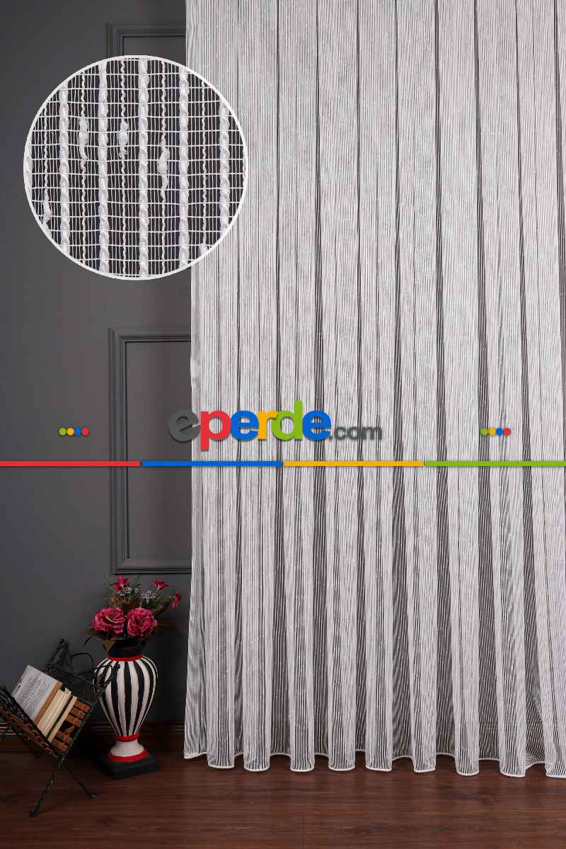 Yatak Odası - Çizgili Nokta Desen Armür Tül Perde Akdz 1077