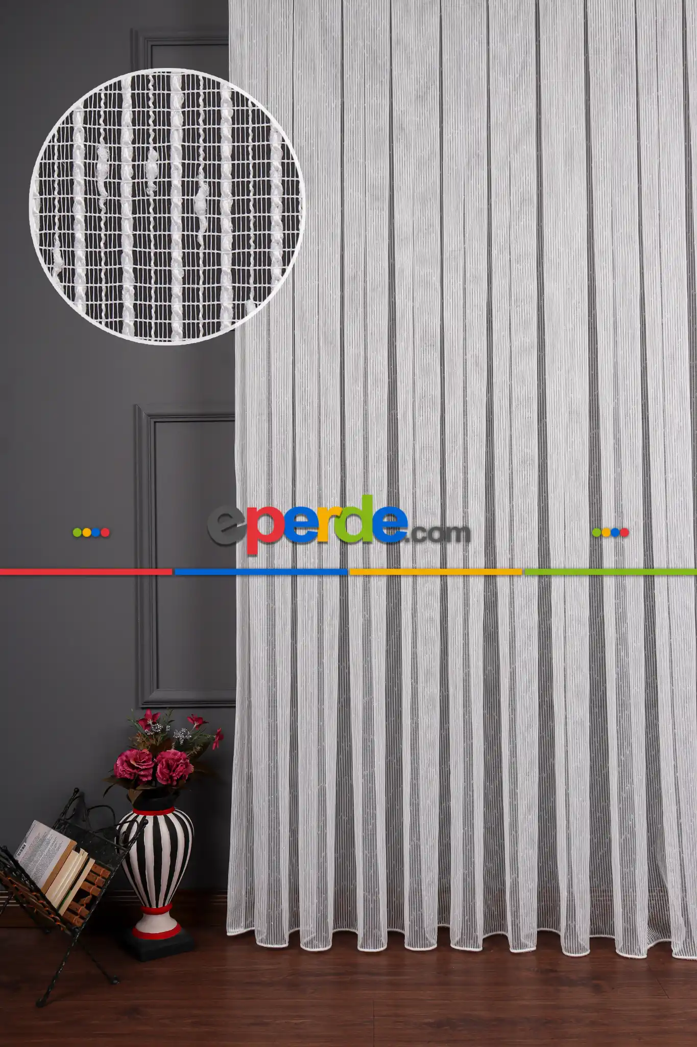 Çizgili Nokta Desen Armür Tül Perde Akdz 1077