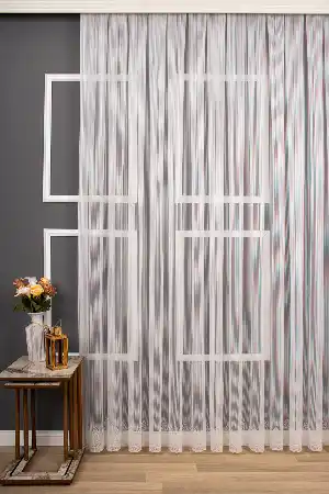 Çizgili Etek Damask Tül Perde Pa 7041