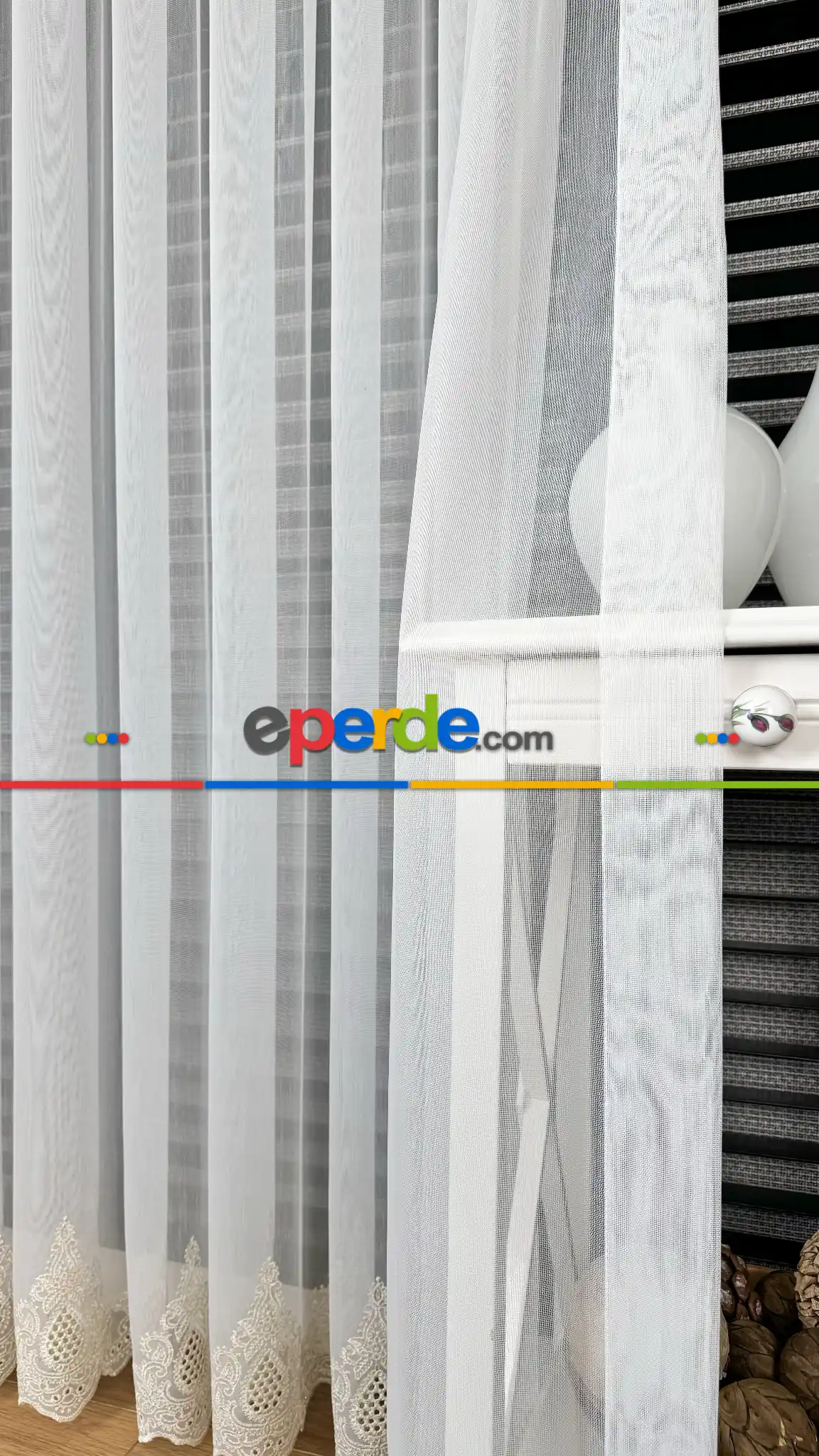 Salon Ekru Açık Altın Etek Ucu Özel İplik Damask Brode İşlemeli Tül Perde - Ağır Gramajlı Premium Nakışlı