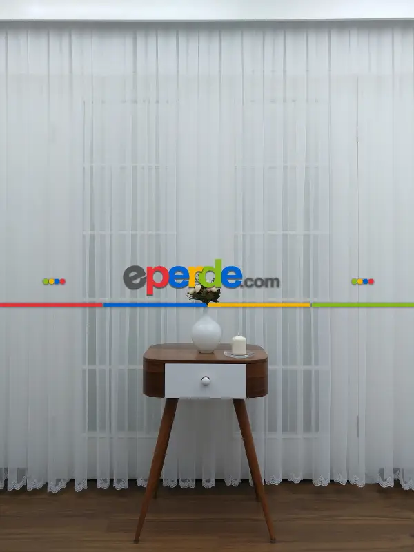 Ekru Fransız Etek Ucu Güpür İşlemeli Salon Perdesi 2025 Trend Model- Ekru Renk