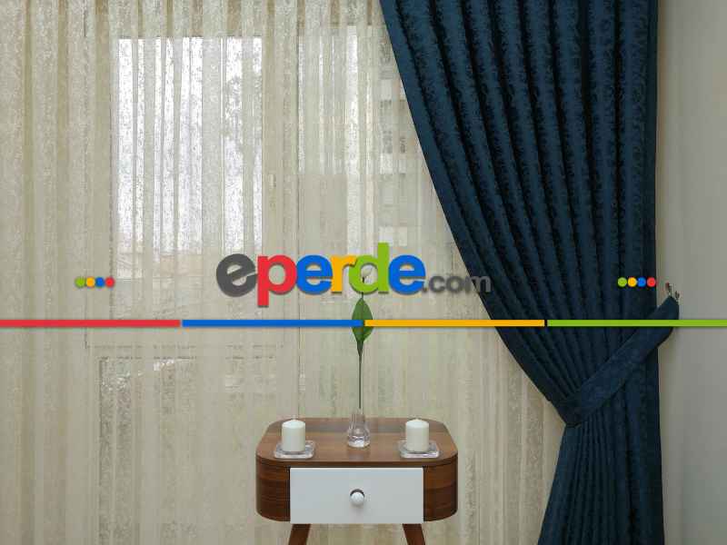 Lacıvert Düz Jakar Fon Perde - Lacivert