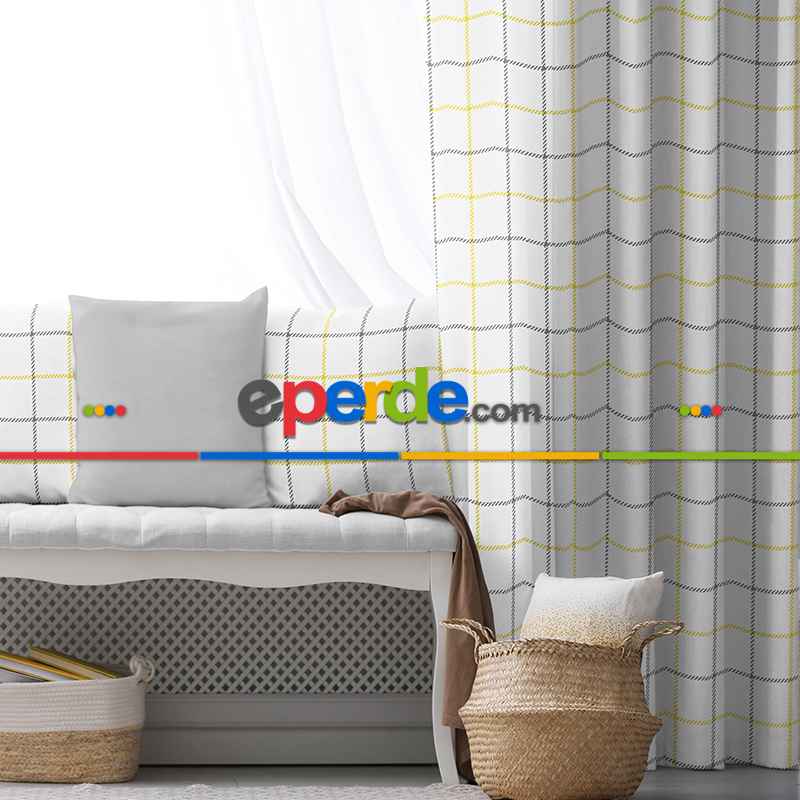 Salon Fon Perde Evim1613-3 Kumaşı Kalındır Duck Bezi Değildir- Mavi-beyaz