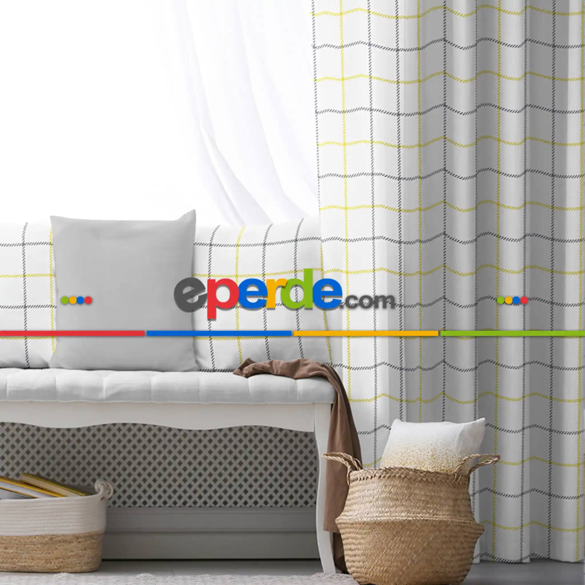 Salon Fon Perde Evim1613-3 Kumaşı Kalındır Duck Bezi Değildir- Mavi-beyaz