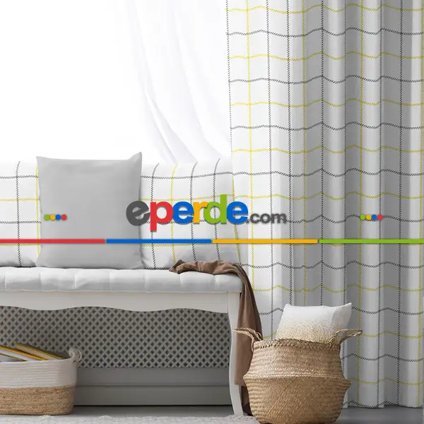 Çocuk Odası - Salon Fon Perde Evim1613-3 Kumaşı Kalındır Duck Bezi Değildir- Mavi-beyaz