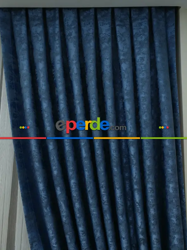 Mavi Renk Jakar Desenli Fon Perde- Mavi