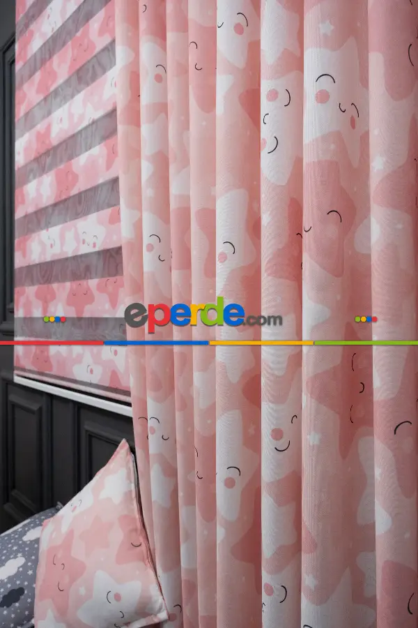 Trend Bebek - Çocuk - Genç Odası Fon Perde Modelleri 2025 (sınırsız En Ölçüsü )- Pembe Açık-pembe Koyu-ekru