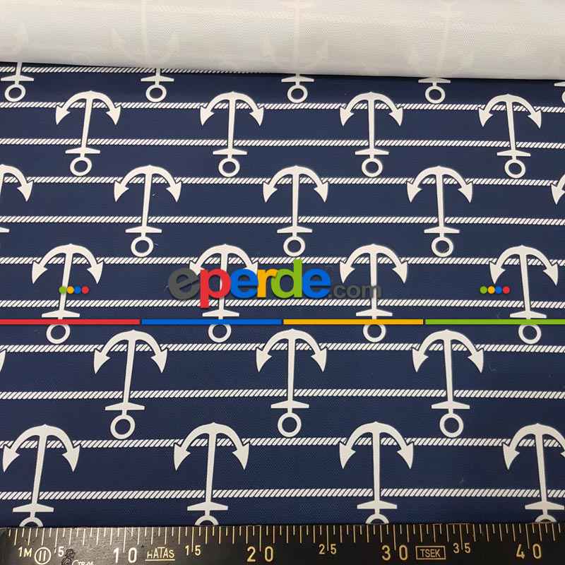Çapa Marine Desenli Fon Perde Evm655 Kumaşı Kalındır Duck Bezi Değildir- Lacivert-Beyaz