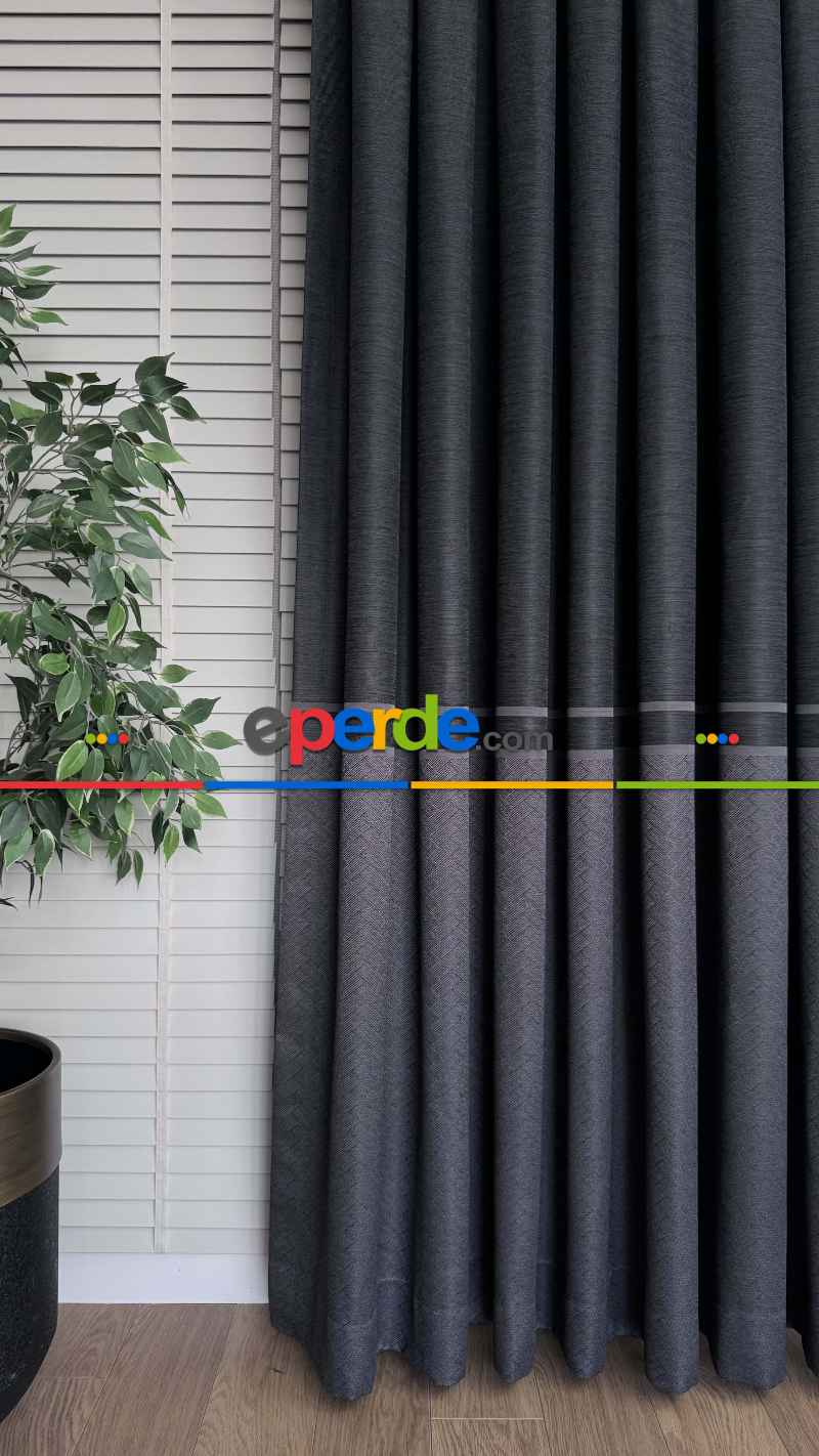 Antrasit Gri Pano Jakar Dokuma Fon Perde - Premium Seri Ağır Gramajlı