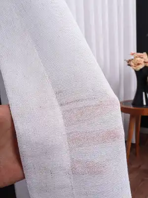 Hazel Beyaz-kahverengi Detaylı Keten Düz Tül Perde Gramajlı