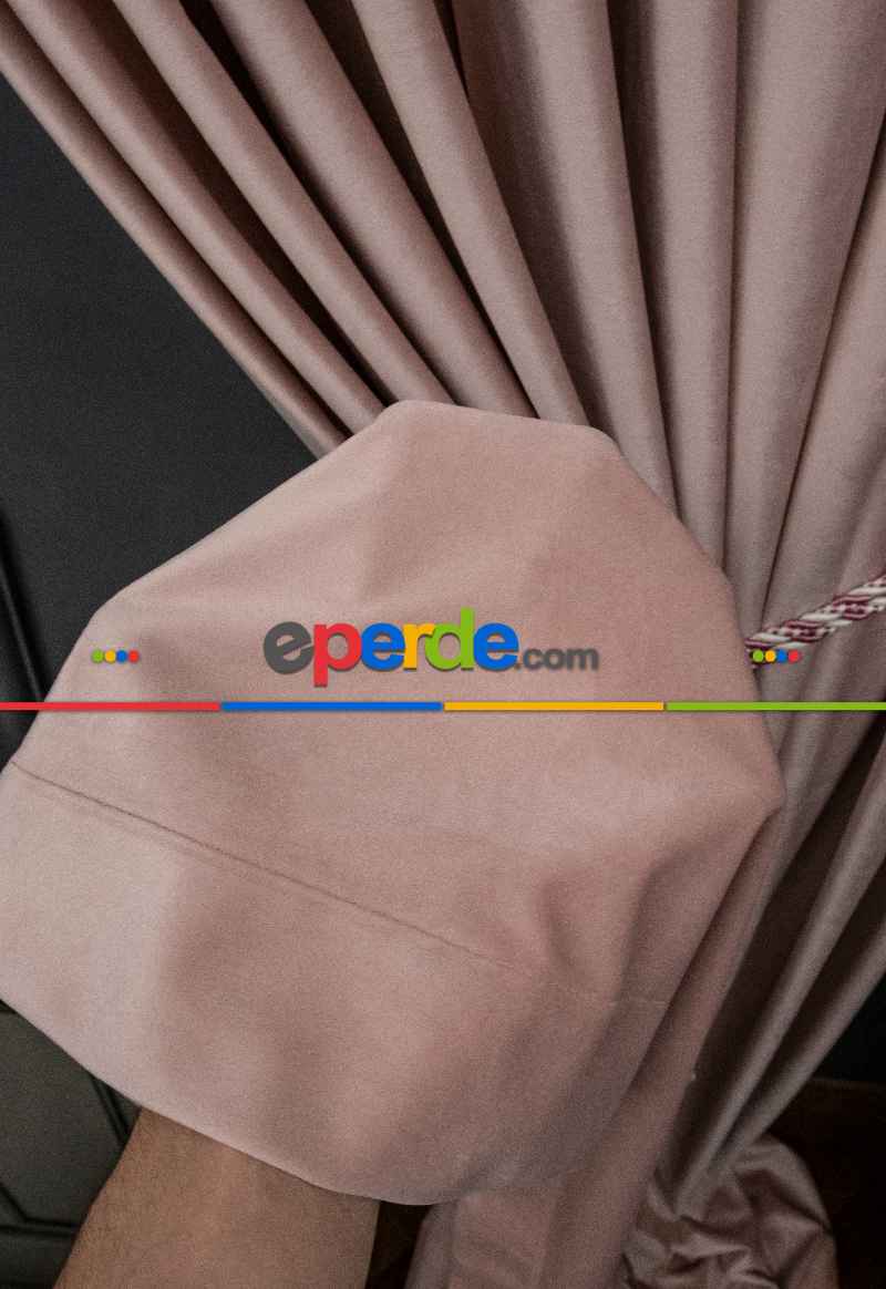 Yatak Odası - İthal Kadife Fon Perdelik Geniş Enli ( Pudra )