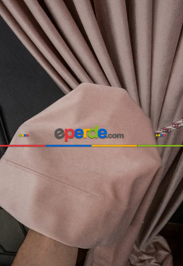 Salon Fon Perde - İthal Kadife Fon Perdelik Geniş Enli ( Pudra )