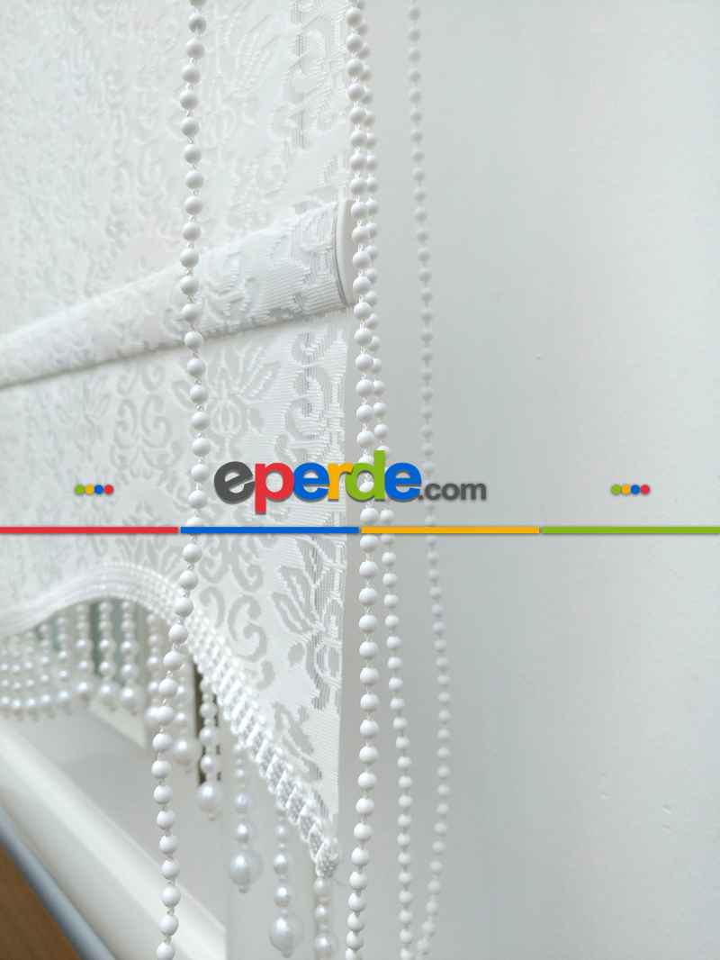 Jakar Örme Tül-alvina 801 Ekru Çiftli Sistem Dantel Desenli Perde- Beyaz