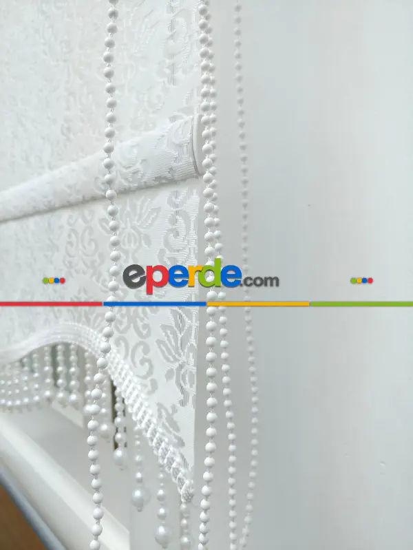 Jakar Örme Tül-alvina 801 Ekru Çiftli Sistem Dantel Desenli Perde- Beyaz