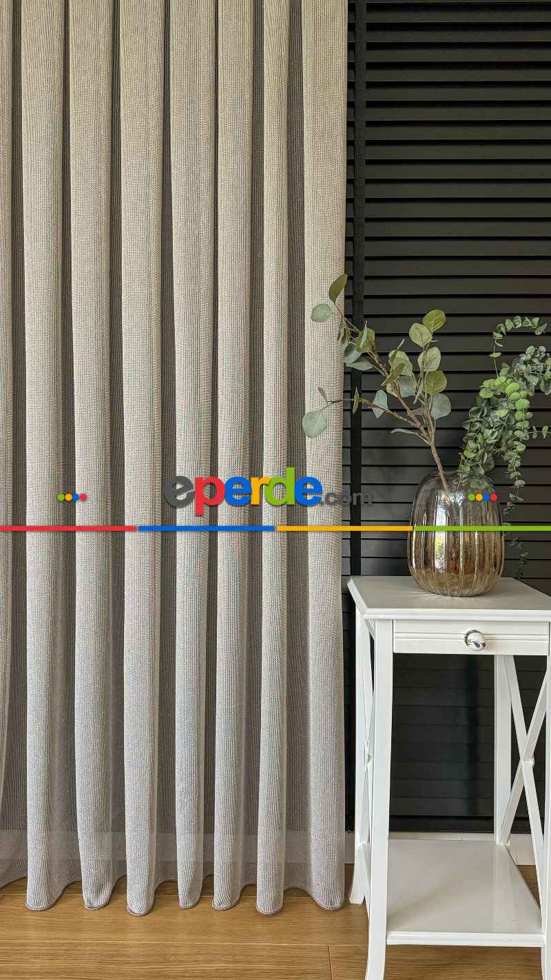 Gold Altın Keten Gümüş Simli Tül Perde - Ağır Gramajlı Premium