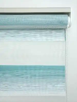 Zebra Perde - Geçişli Kırık Pileli Zebra Perde- Turkuaz Yeşili Ara Renk