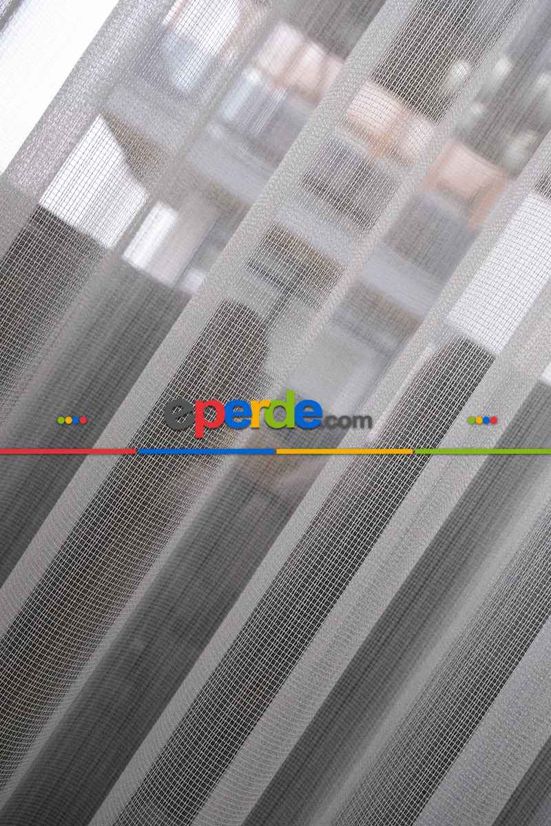 Çizgili Düz Tül Perde - Sedef Simli Tül - Ütü İstemez - Kurşunlu Tül