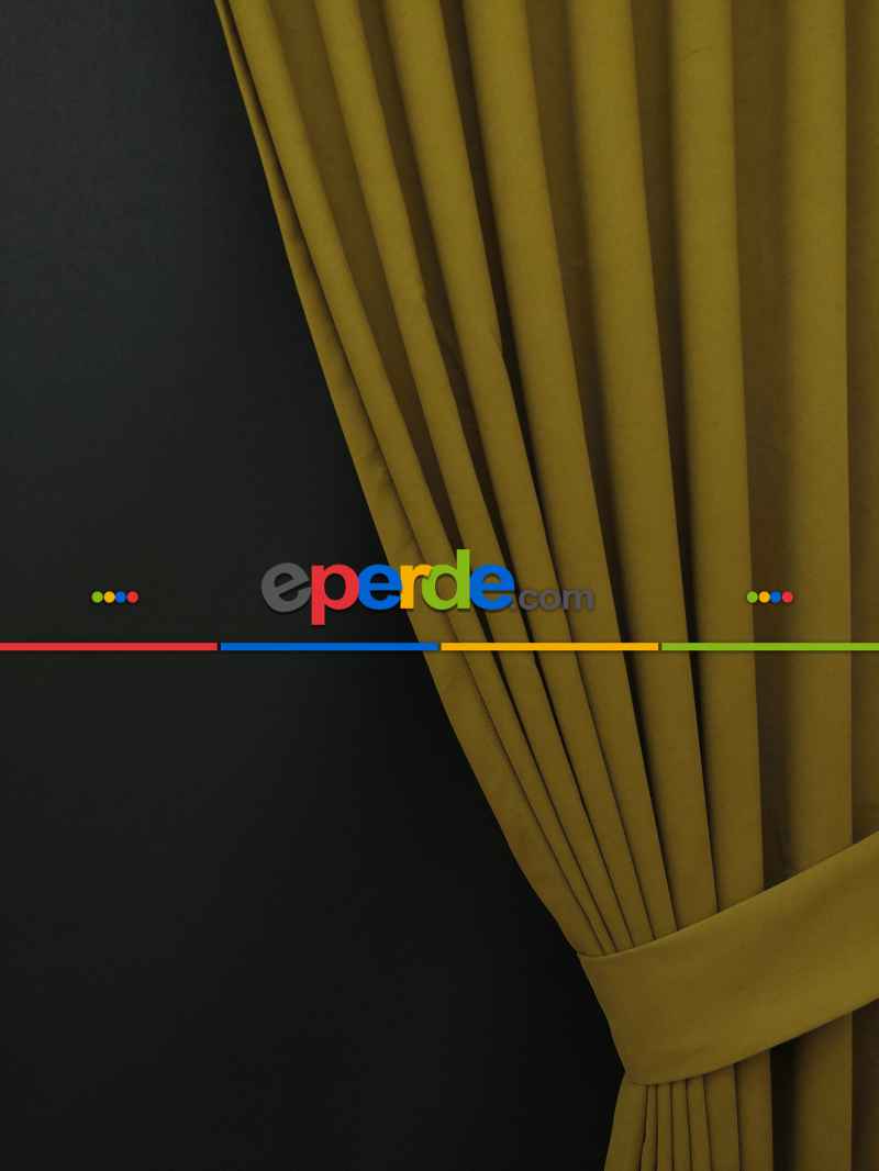 Düz Renk Dökümlü Fon Perde (180)- Hardal Yeşili