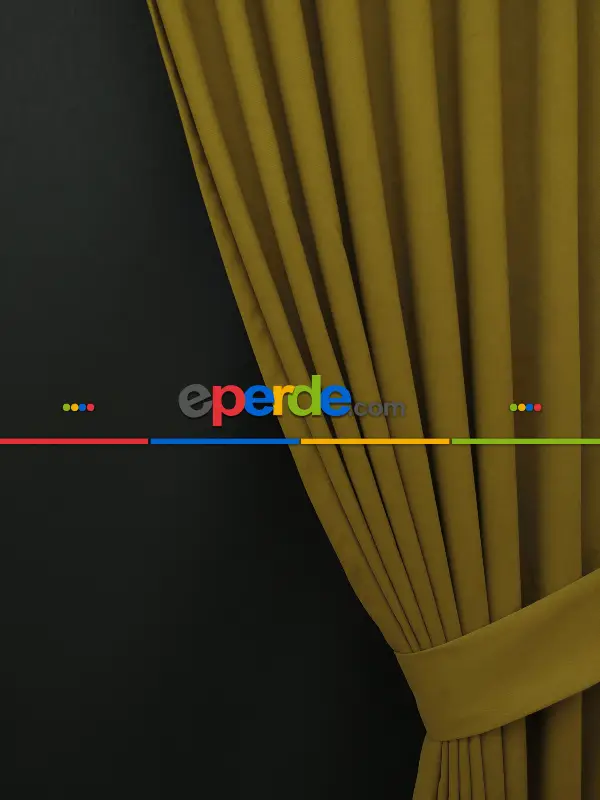 Düz Renk Dökümlü Fon Perde (180)- Hardal Yeşili