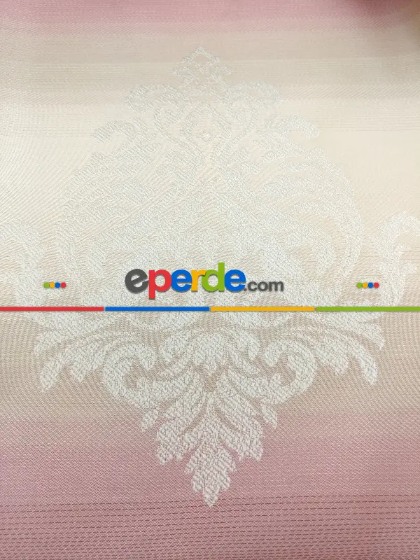 Renk Geçişli Jakar Desenli Salon Fon Perdesi - Kızıl - Pembe - Bej- Bej-pembe-kiremit Rengi