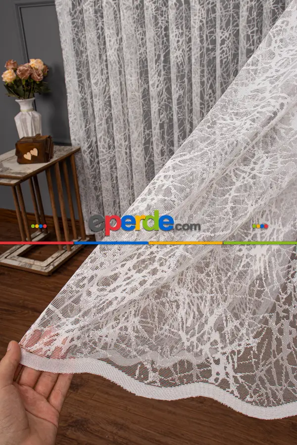 Mutfak Cam Kırığı Desen Örme Tül Perde 1207