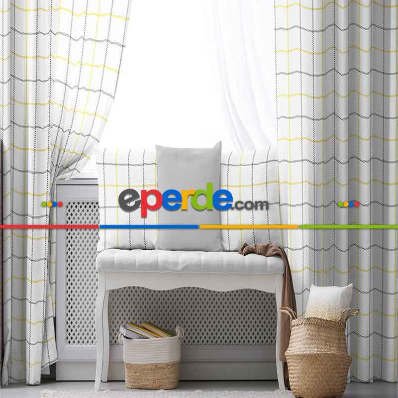 Salon Fon Perde Evim1613-3 Kumaşı Kalındır Duck Bezi Değildir- Mavi-beyaz