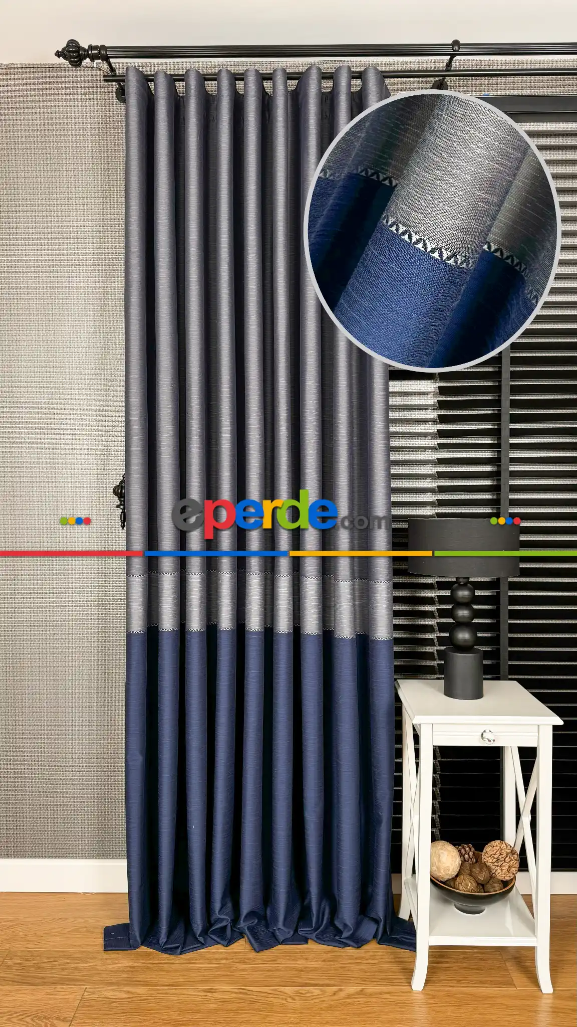 Koyu Mavi Gri Jakar Dokuma Fon Perde