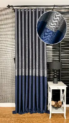 Koyu Mavi Gri Jakar Dokuma Fon Perde