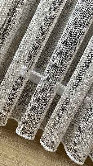 % 50 İndirimli Hazır Ürün -çizgili Düz Tül Perde - Krem Rengi - Ütü İstemez