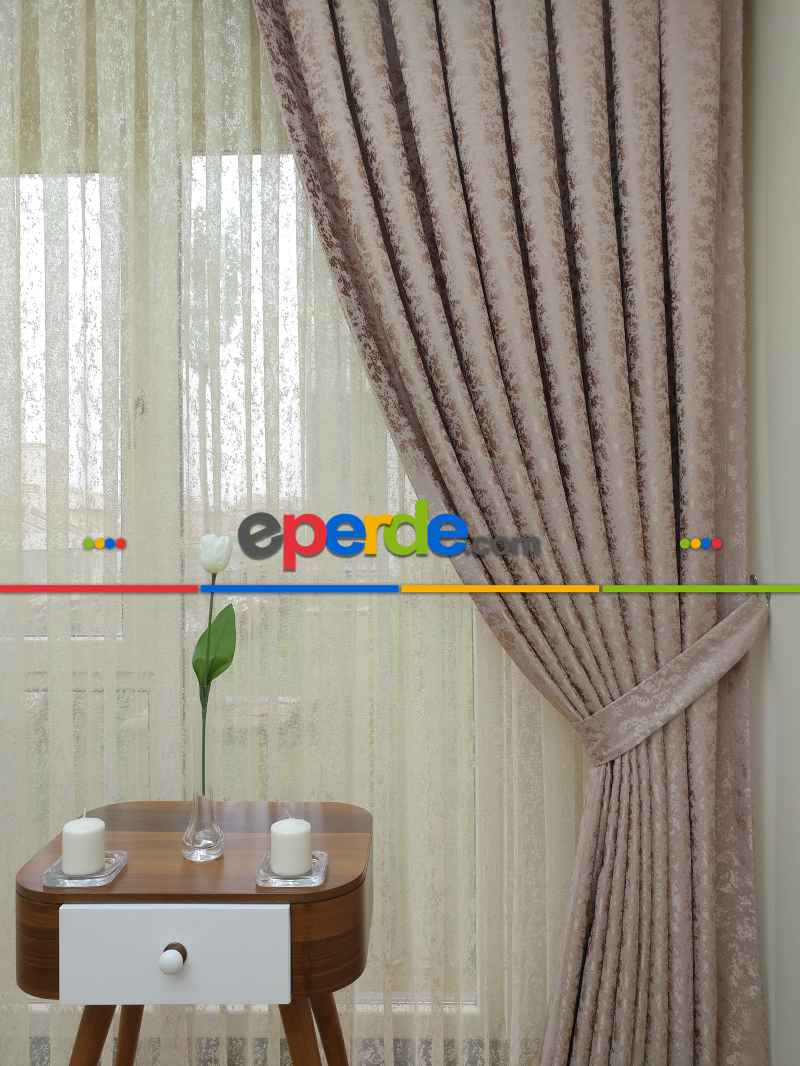 Pudra Düz Jakar Fon Perde - Pudra Pembe