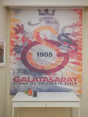 Gs Taraftar Galatasaray Dijital Baskılı Stor Perde- Gri-Füme-Antrasit-Kırmızı-Sarı-Turuncu